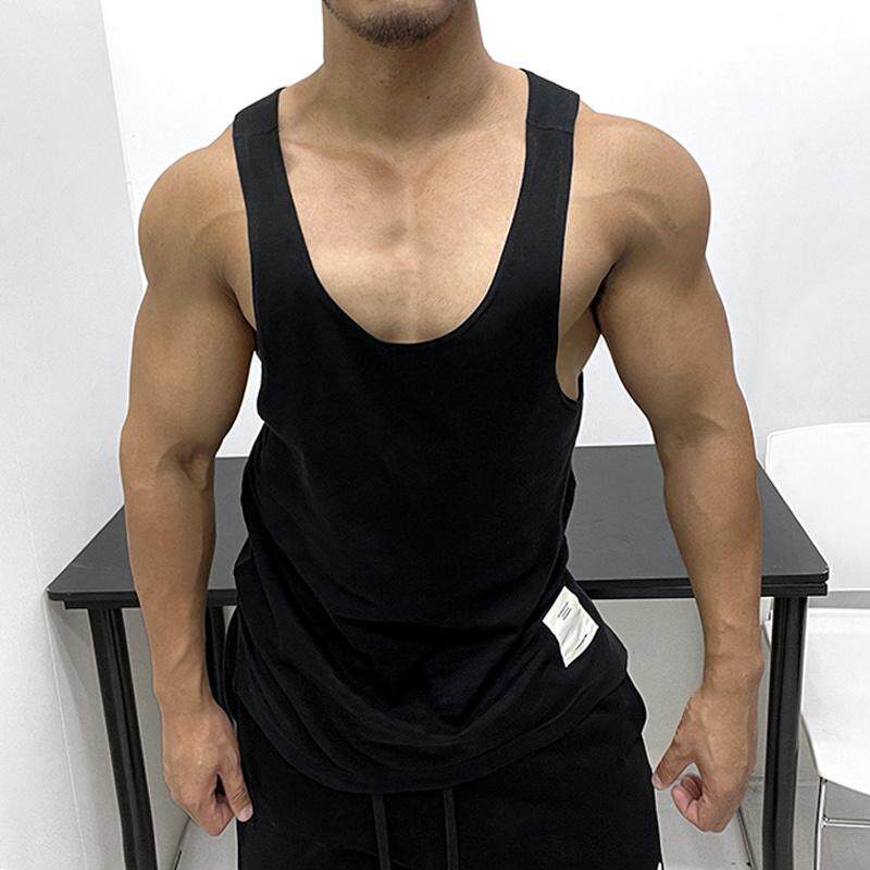 性感但不夸张!低胸宽松纯棉背心无袖T恤显身材体育生运动健身修身