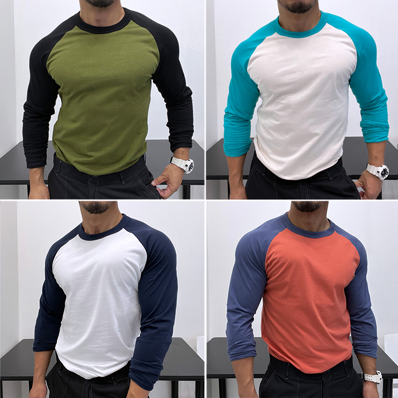 经典插肩袖纯棉长袖T恤运动健身