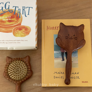 chubbybaby 女士按摩梳 木制超可爱猫咪气垫梳气囊梳木梳子便携式