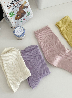 chubbybaby*好看粉紫 小麻花马卡龙色学生软妹秋冬中筒袜jk风棉袜