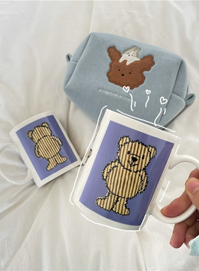 chubby baby*韩风满满 ins蓝色小熊少女马克杯咖啡杯牛奶早餐杯