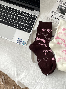 chubbybaby*韩系ins风芭蕾风甜美可爱蝴蝶结中筒软妹少女棉袜