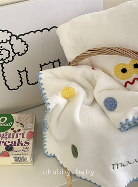 chubbybaby*吸水能力超强~可爱柔软蓝白配色小清新小表情毛巾浴巾