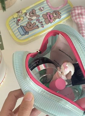chubbybaby*好看撞色款 清新蓝很能装网眼便携收纳包化妆包洗漱包