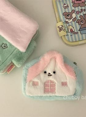 chubbybaby*奶油苹果小房子~可爱粉绿色小房子创意零钱包耳机包