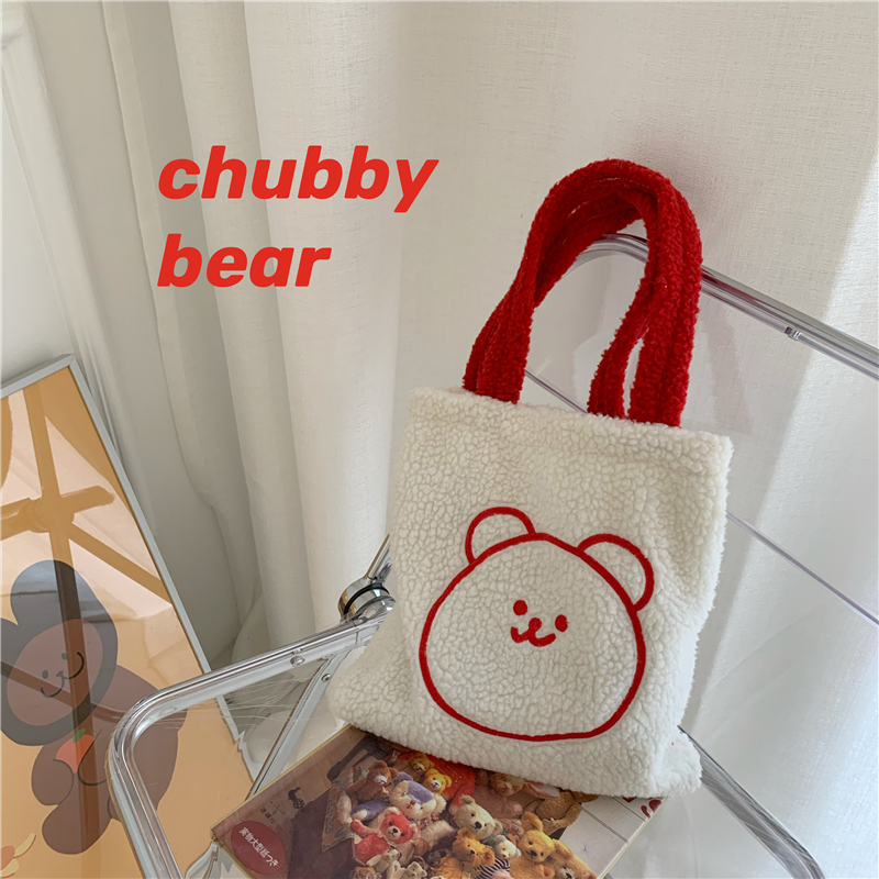 chubby bear*来啦你们要的毛绒版羊羔毛小熊头可爱手提袋单肩包-封面