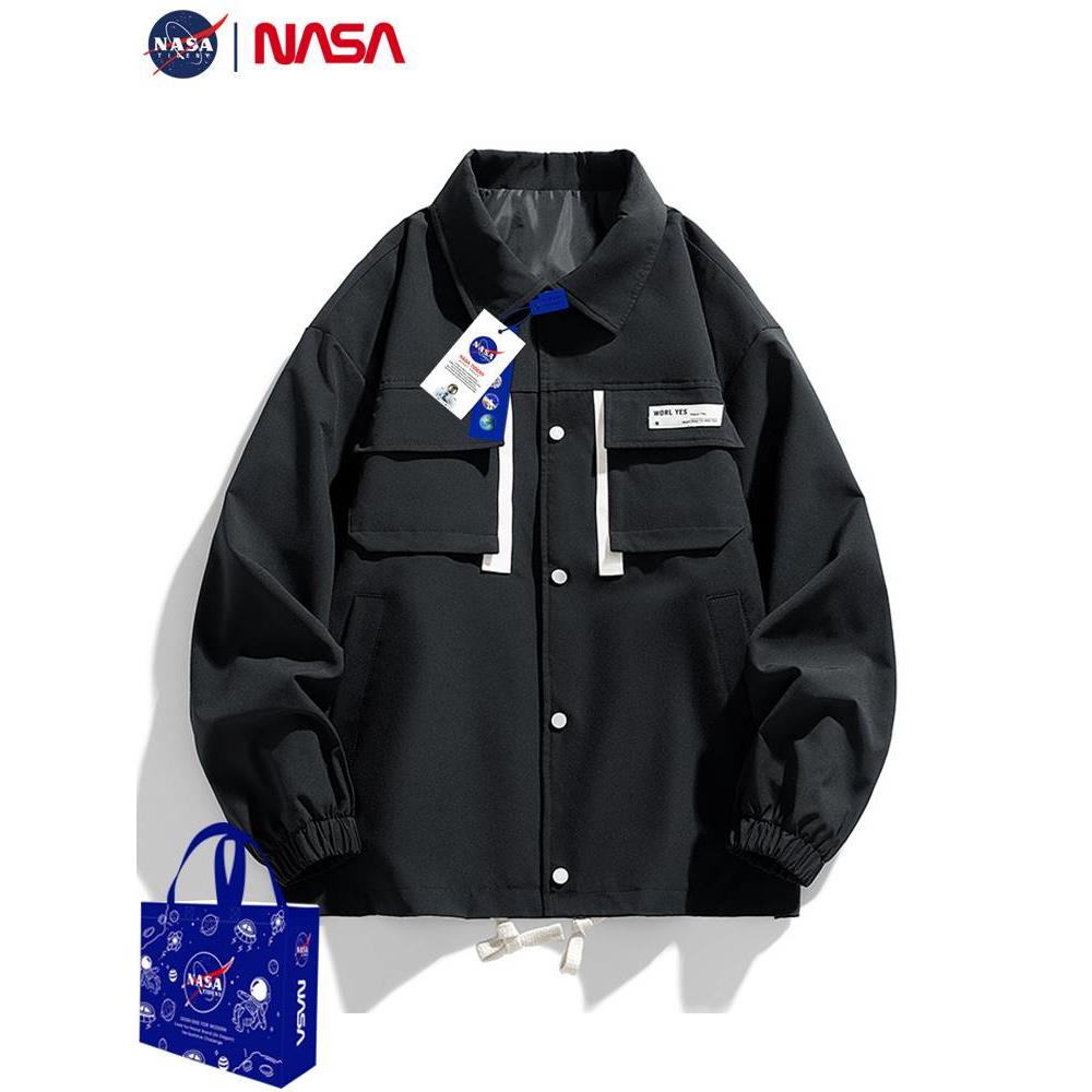 NASA外套男春秋季新款港风潮牌宽松加肥加大码翻领工装夹克外套