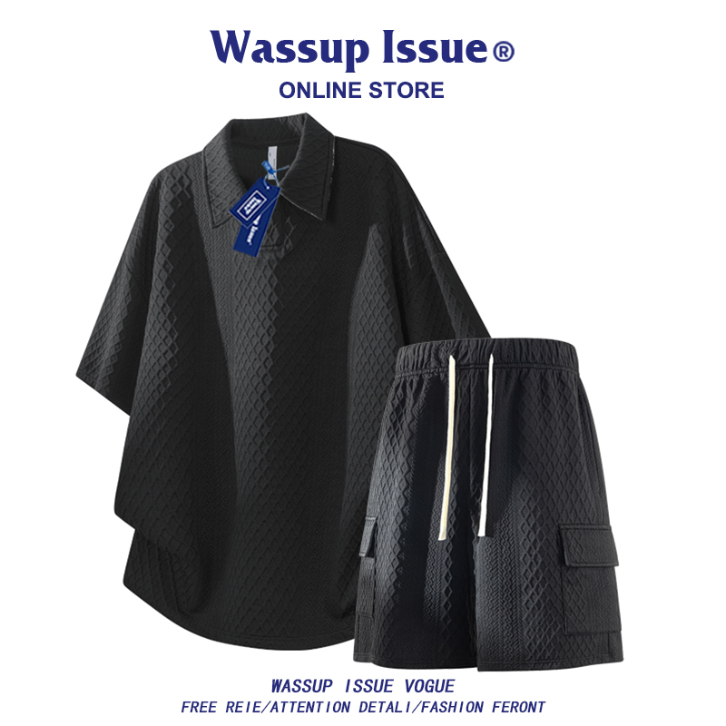 WASSUP ISSUE美式短袖短裤套装男款夏季潮痞帅宽松休闲运动套装男