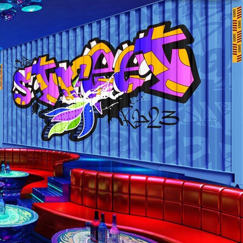 字母涂鸦背景墙纸欧美街头嘻哈风健身房工业风集装箱街舞教室壁纸