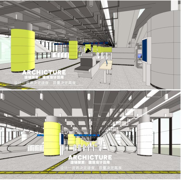 交通枢纽轻轨高铁站地铁站安检刷卡闸机自助售票机室内设计SU模型