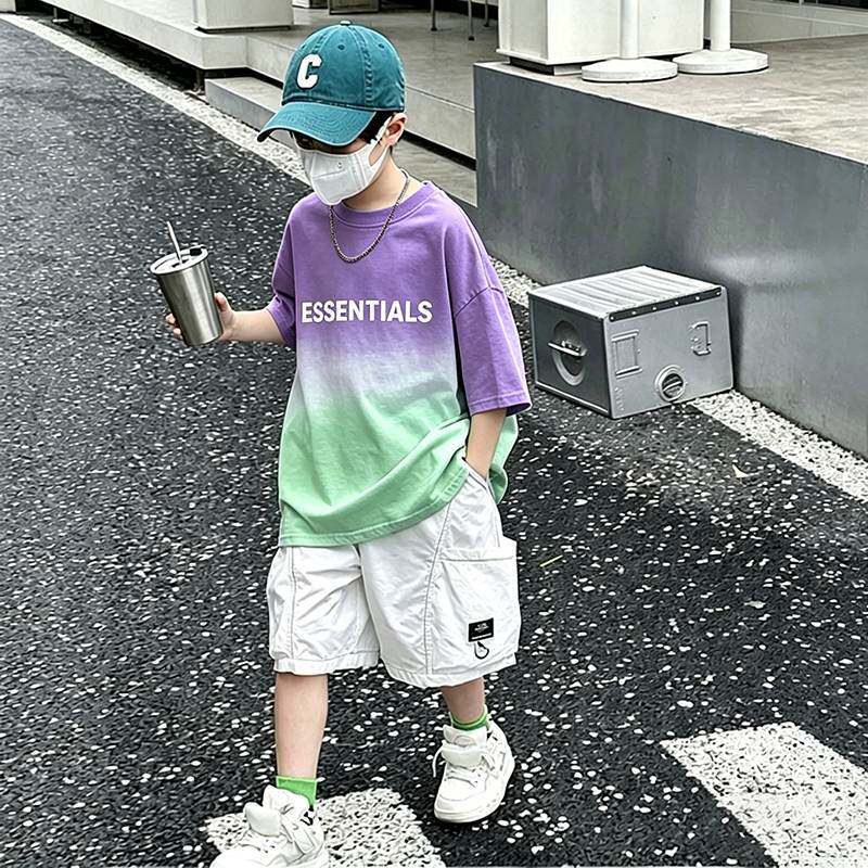 夏季儿童男童中大童韩版宽松短袖T恤纯棉吊染扎染男孩半袖上衣潮