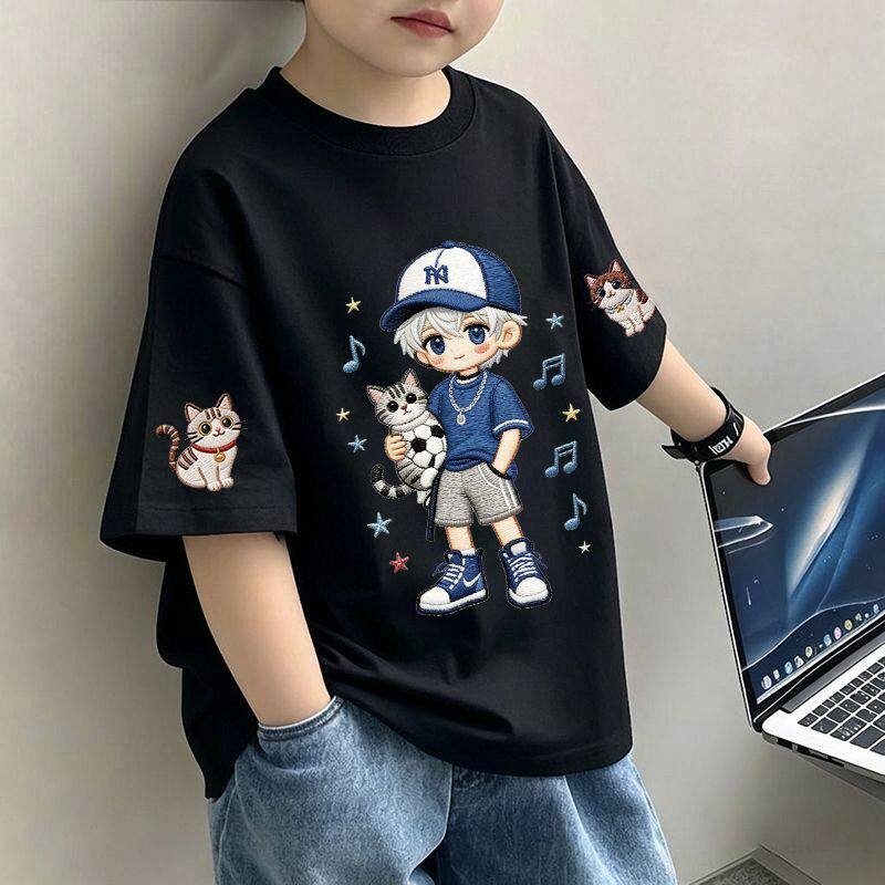 儿童男童中大童韩版宽松短袖T恤纯棉童装半袖男孩潮流百搭上衣