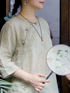 特蒹葭柜中缘原创文艺复古粉绿紫色轻薄苎麻凉爽中式 上衣茶服女夏