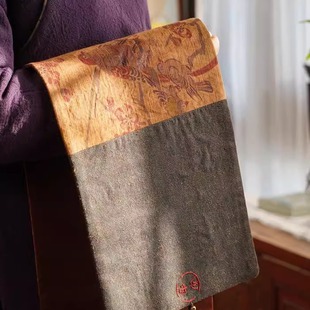 柞蚕丝系列柜中缘原创人文古韵茶席柿子染工笔花鸟柞蚕丝手绣文字