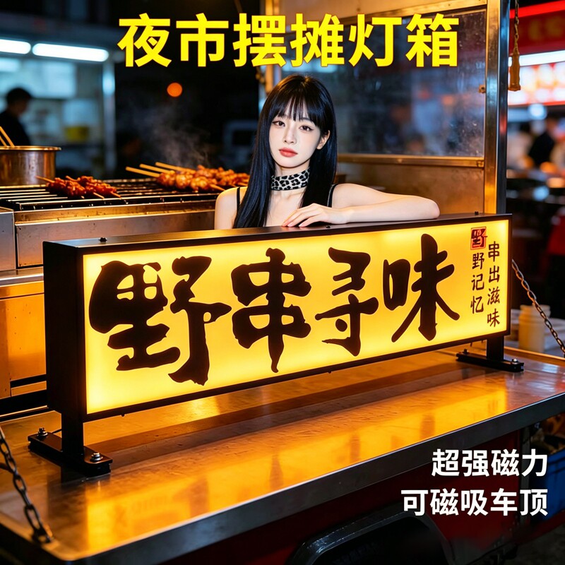 广告牌摆摊用磁吸车顶灯箱双面可移动充电宝户外夜市发光招牌定制