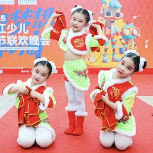 儿童单鼓声声演出服幼儿园喜庆秧歌服打鼓服民族舞蹈道具表演服装