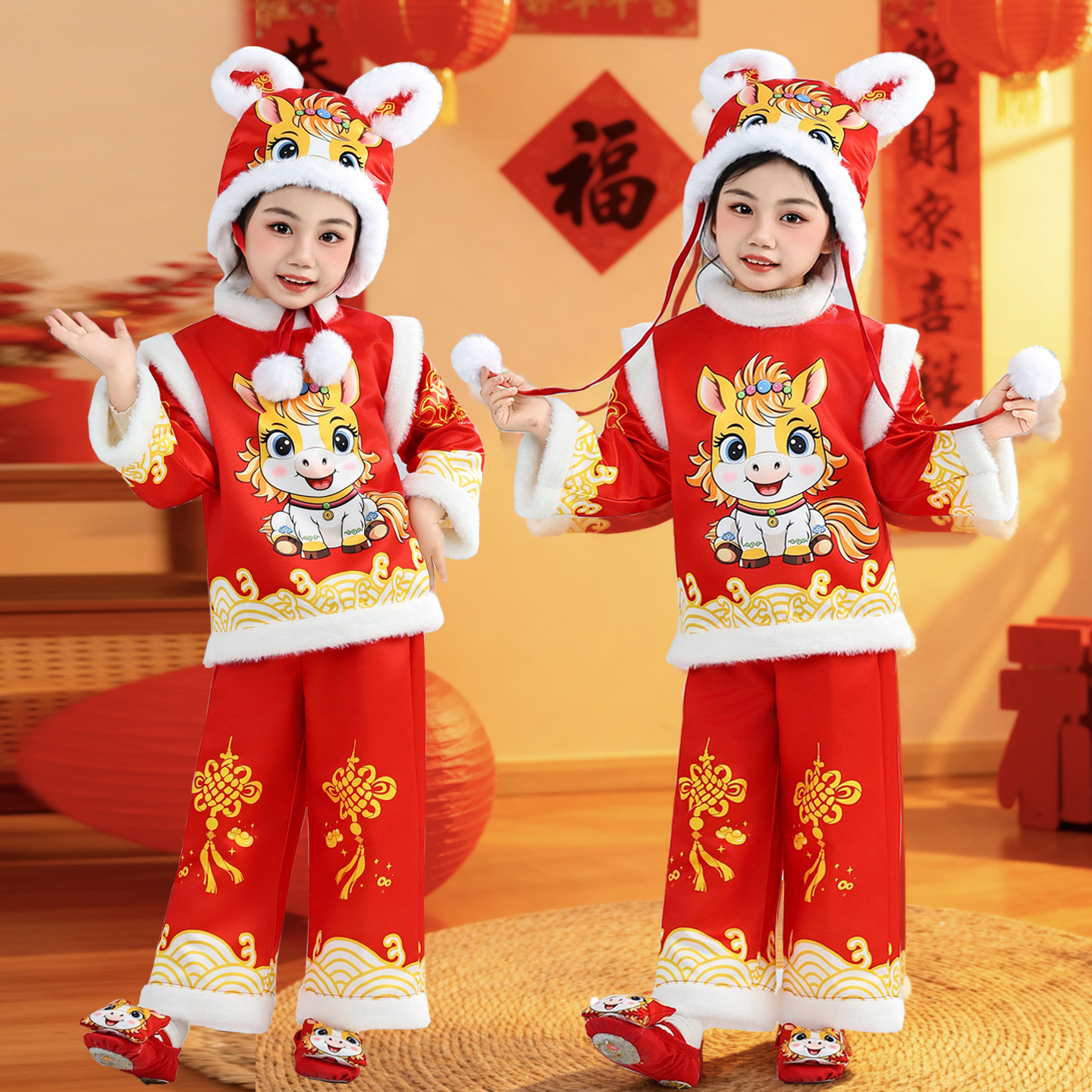 马年喜庆元旦儿童马舞蹈演出服装