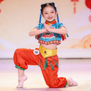 新款儿童太平鼓喜庆开场舞演出服幼儿园灯笼裤民族秧歌舞蹈表演服