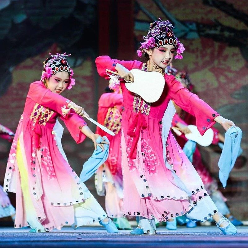 新款俏花旦儿童女古典戏曲舞蹈表演服民族百蝶香扇京剧豫剧演出服