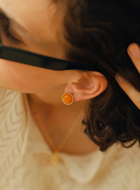 niceto  renaissance |  海棠色镶嵌宝石 复古耳夹/耳钉