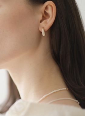 NICETO 米粒宝石镶嵌云石纹理包金小巧日常925银针耳环