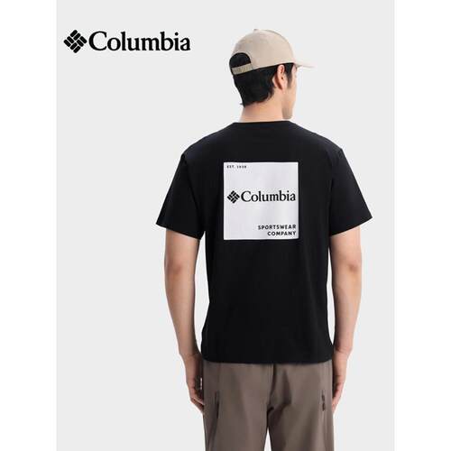 哥伦比亚男纯棉透气运动短袖T恤