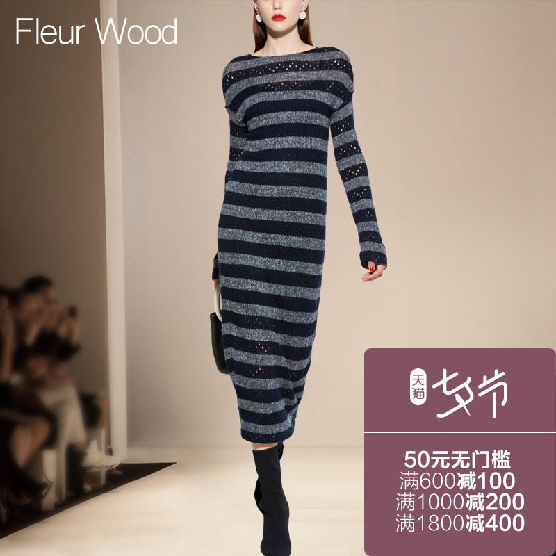 FLEUR WOODÇﶬ2017пîÅ®×°ÐÞÉíïοÕÌõÎÆ´òµ×³¤ÐäÕëÖ¯Á¬ÒÂȹ³¤È¹