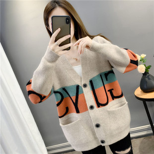 春秋新款慵懒风针织开衫韩版宽松外穿百搭上衣爆款高中生毛衣外套