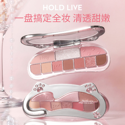 HOLD LIVE喵呜元气综合粉盘十色猫咪眼影甜欲嫩妹粉腮红高光新手