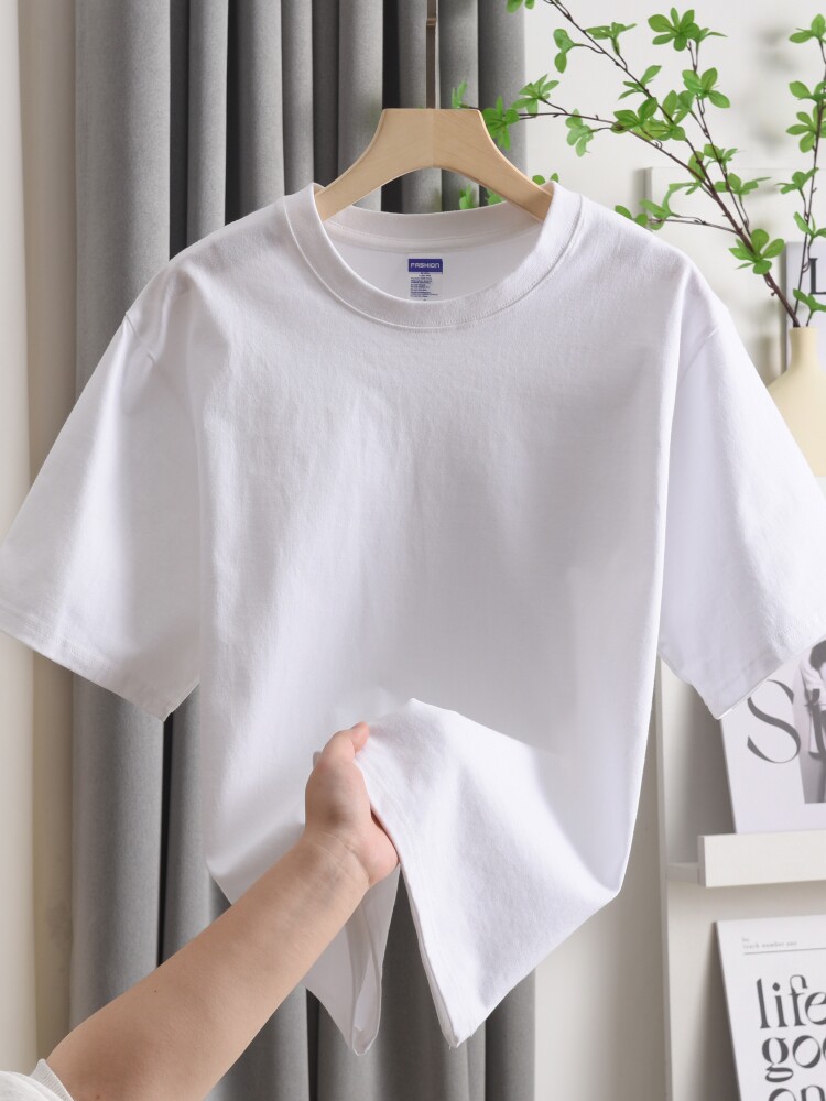 美式280g重磅纯棉短袖t恤男女宽松纯白色打底衫2025新款衣服夏季