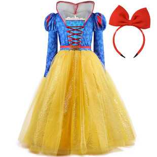 格林童话白雪公主裙女童长袖蓬蓬纱裙六一派对演出表演裙印花礼服