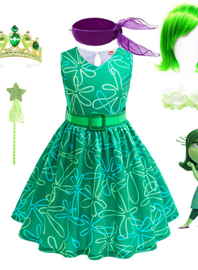 Inside Out 2头脑特工队女童Disgust厌厌收腰无袖公主裙洋气礼服