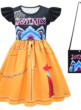 韩流女团Huntrix米拉公主裙女童领舞暗黑哥特摇滚打歌印花连衣裙