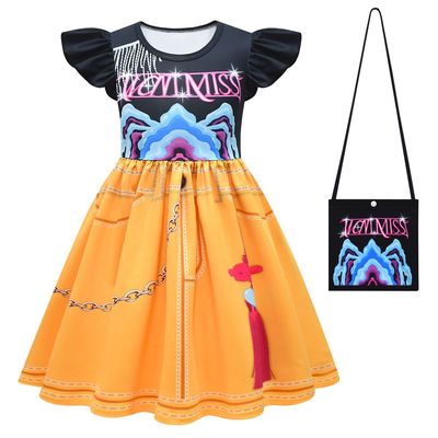 韩流女团Huntrix米拉公主裙女童领舞暗黑哥特摇滚打歌印花连衣裙