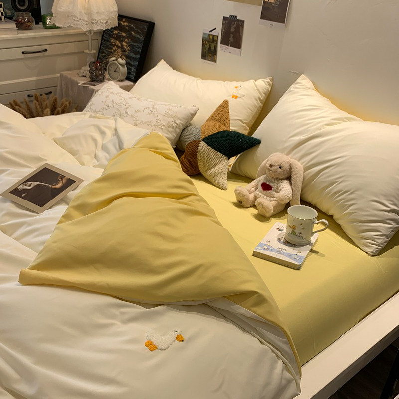 少女心可爱卡通刺绣床上四件套ins简约水洗棉文艺被套床单三件套,床上用品,床品套件/四件套/多件套,淘宝优惠券,粉丝福利购,淘宝优惠卷