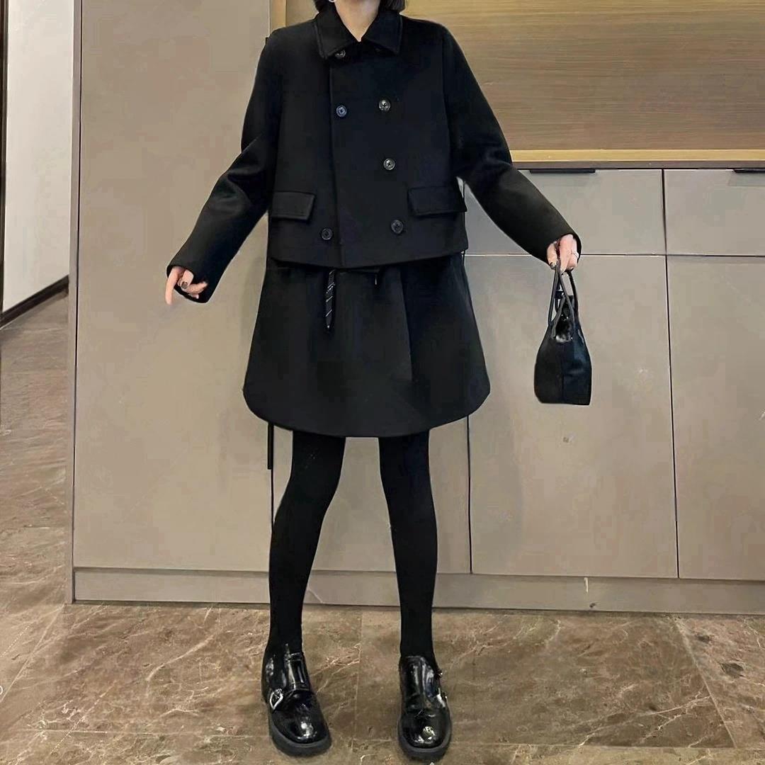 气质减龄新款两件套女2025秋季大码胖MM时尚休闲黑色呢子时髦套装