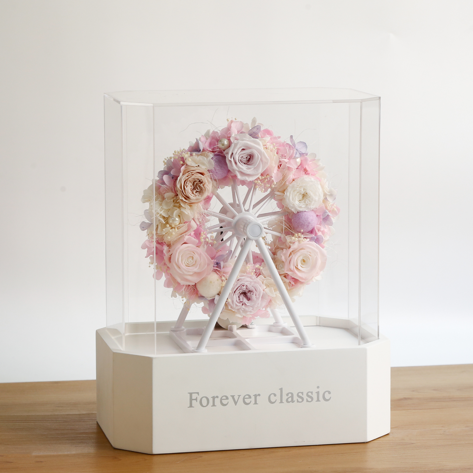 东之宝永生花摩天轮蓝牙音箱玫瑰花盒摆件花店七夕情人表白礼物