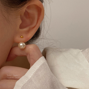 KEAI 纯银施家珍珠耳钉小众设计简约气质高级感气质镀金耳坠2way