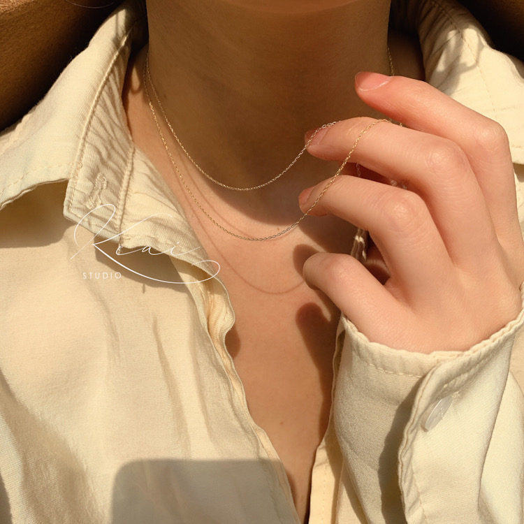 水波纹极细美国进口14K包金裸链