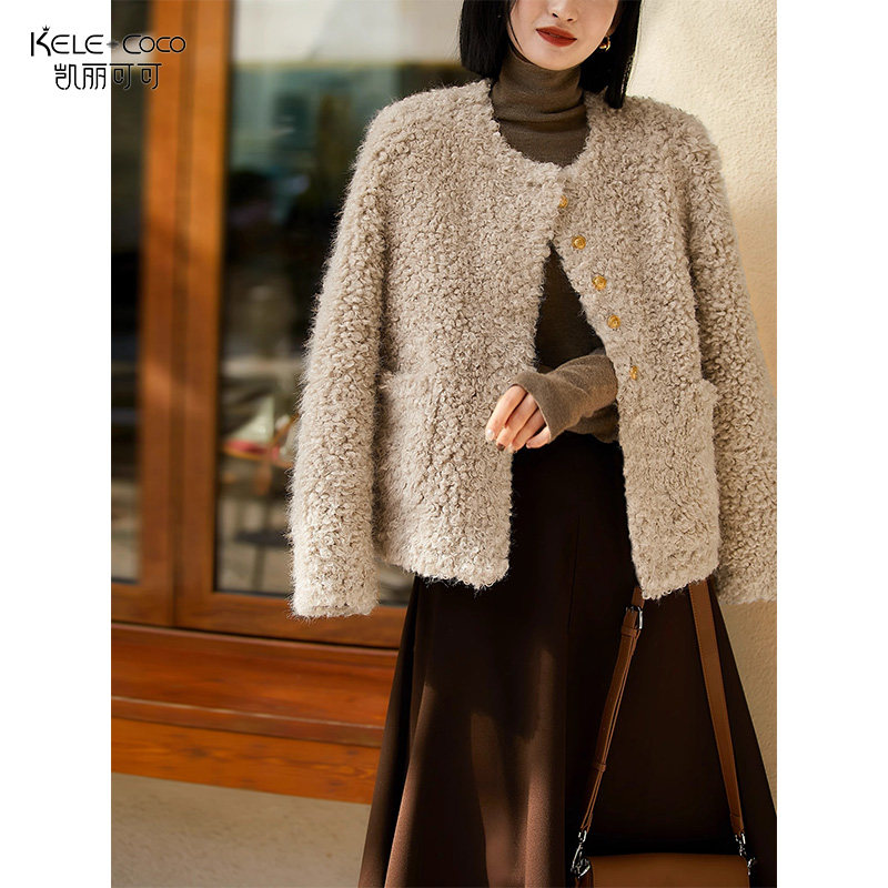 KELECOCO减龄粉嫩羊剪绒皮草女