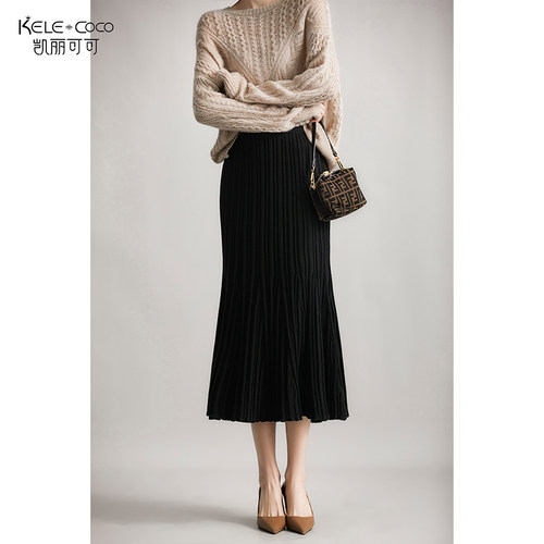 KELECOCO100%羊毛松紧腰花瓣裙