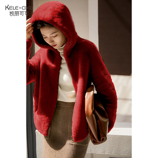 KELE 连帽全羊毛羊剪绒皮草 COCO