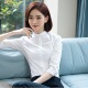 春款 衬衫 女职业白衬衣正装 立领七分袖 气质学院风修身 暗门襟女工服