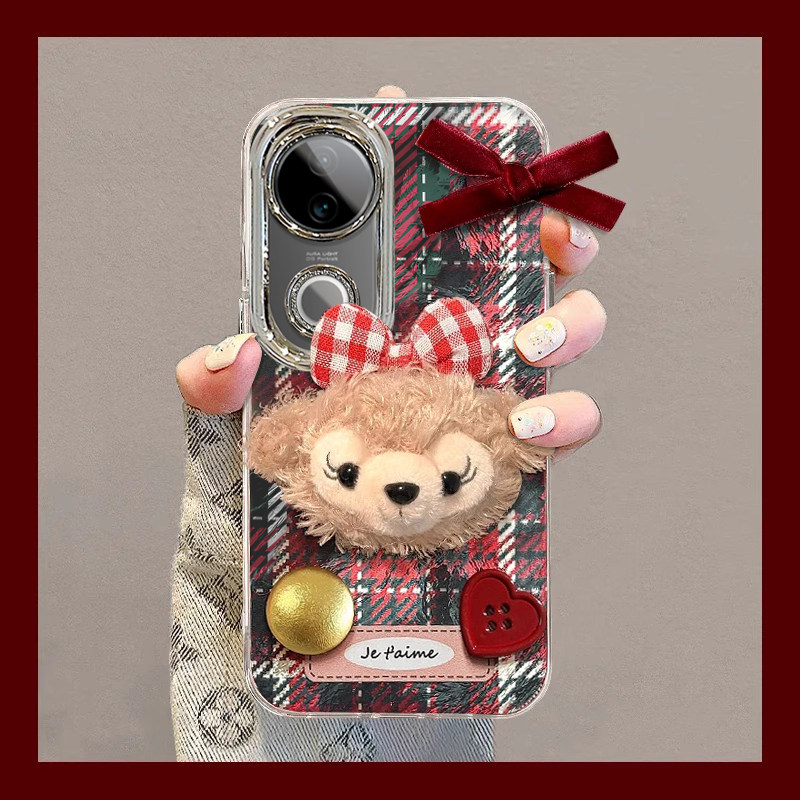 适用s30promini达菲熊毛绒公仔手机壳VIVOS20新款s19女款s18e高级感s17防摔s16保护套s15全包s12可爱轻奢冬天