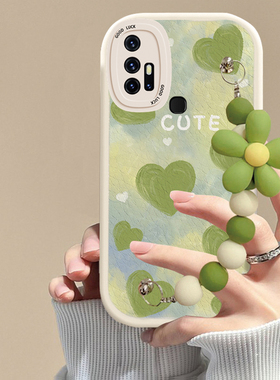 适用于vivoZ6手机壳绿色油画爱心Z5i硅胶全包保护套vivoZ3x防摔壳Z3/vivoZ3i大眼睛新款小羊皮vivoU3创意挂链