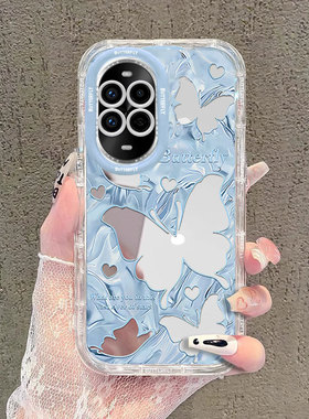 适用蓝色蝴蝶华为nova13pro手机壳12镜面11Ultra泡芙10se新款9高级感8时尚7女款6少女心5全包防摔保护套外