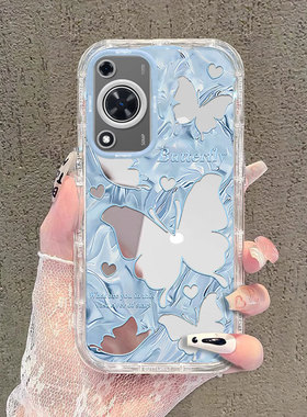 适用蓝色蝴蝶华为畅享70pro手机壳60X镜面50泡芙20SE新款10PLUS高级感时尚女款少女心全包防摔保护套轻奢风外
