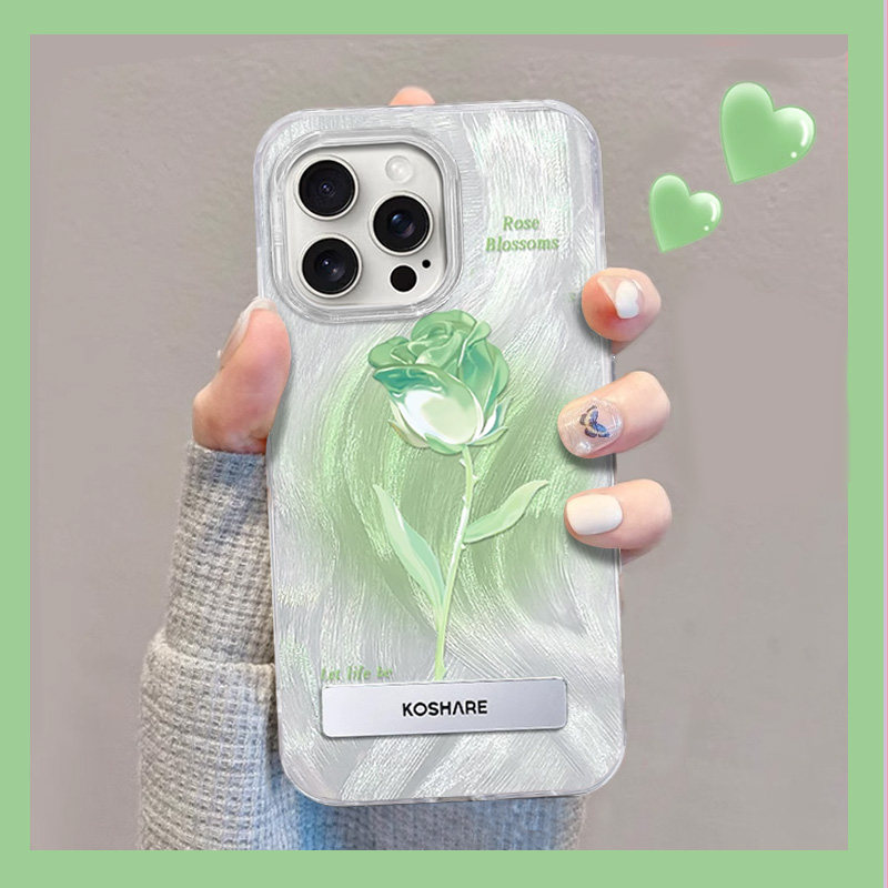 适用苹果15Promax手机壳新款14Pro羽纱壳13晕染玫瑰12气质11隐形支架Xsmax潮流8/7plus女款se2防摔6s保护套xr