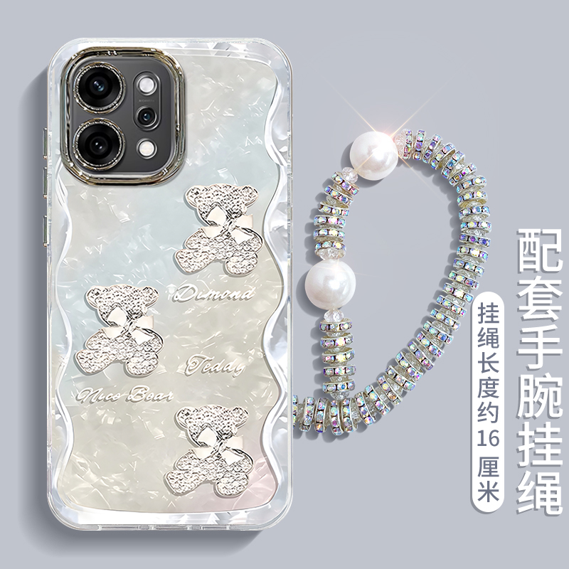 适用钻石小熊OPPOReno14手机壳13新品12爆款11可爱10pro+带挂绳9羽纱8新款7少女心6带镜头膜5防摔保护套专用