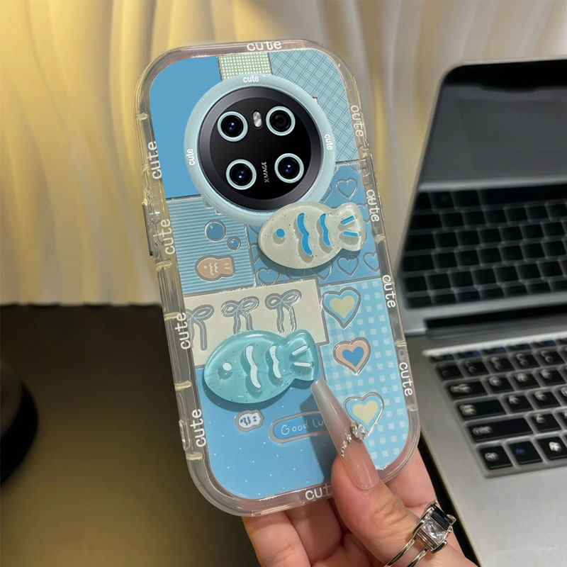 适用格纹小鱼华为mate70pro+手机壳60RS外壳50E泡芙40可爱30少女心20保护套羽纱新品防摔huawei专用全包爆款